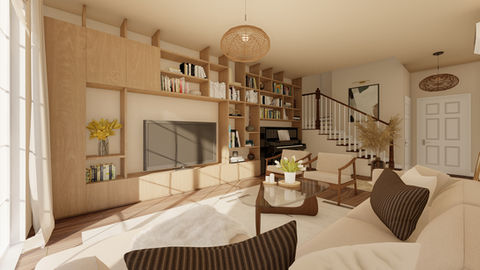 Oturma Odası ve Çalışma Odası Tasarımı | Bodrum